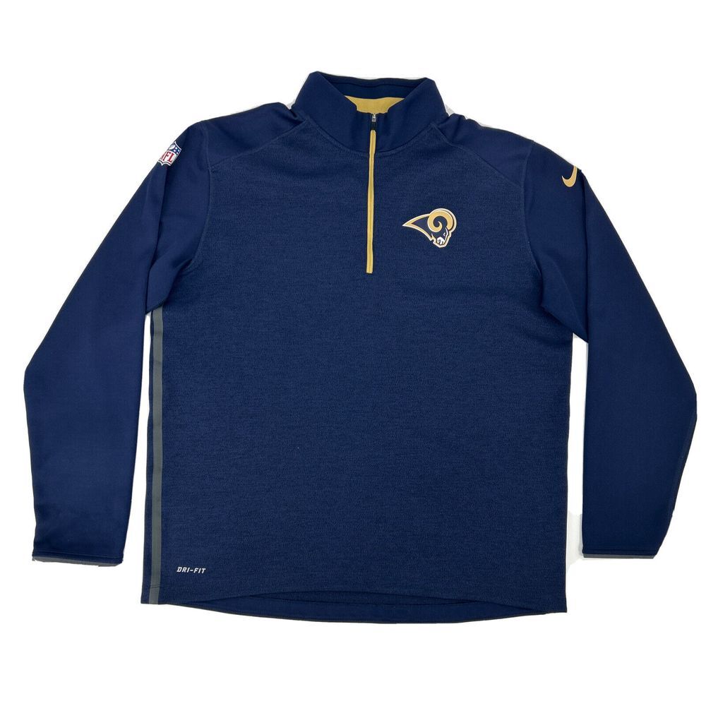 St. Louis Rams Shirt Men's XL‎ Blue Nike On Field 1/4 Zip Pullover Dri-Fit